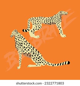 Be brave, orange background, two cheetah in different positions.
Fashion Design, Vectors for t-shirts and endless applications.