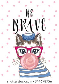 Be brave.Sailor cats illustration.vector