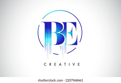 Diseño del logotipo de la carta de punteo del pincel BE. Icono del logotipo de pintura azul con diseño de vectores de círculo elegante.