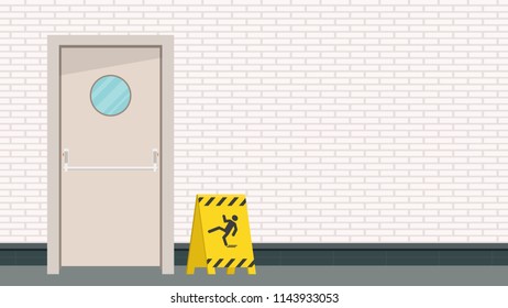 Be careful label. door vector. free space for text. wallpaper. background.