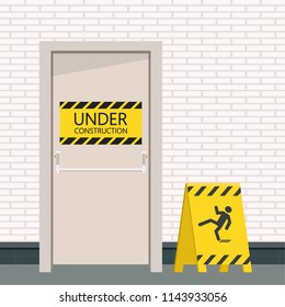 Be careful label. door vector. free space for text. wallpaper. background.