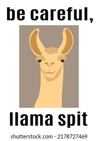 Be careful, llama split, llama portrait and warning label vector illustration