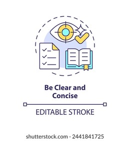 Be clear and concise multi color concept icon. Prompt engineering tips. Accurate and relevant information. Round shape line illustration. Abstract idea. Graphic design. Easy to use in article