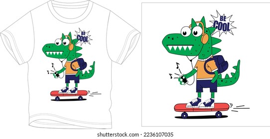 be cool dino on skate
t shirt graphic design vector illustration digital file
