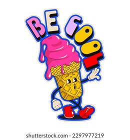Sé helado fresco del 2000. Ilustración vectorial de y2k, 2000, 1990, diseño gráfico. Elemento cómico para pegatinas, afiches, impresión gráfica, portada del diario de viñetas, tarjeta. Colores luminosos