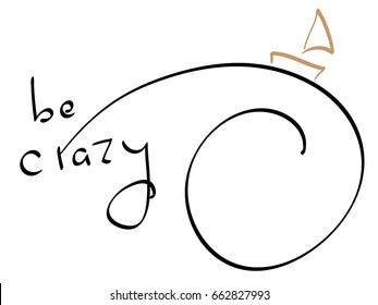 be crazy. Pencil calligraphic drawing. Stylized image of a sea wave and a ship on it
