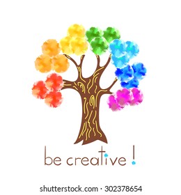 Be creative concept tree with colorful spots. Vector illustration, 