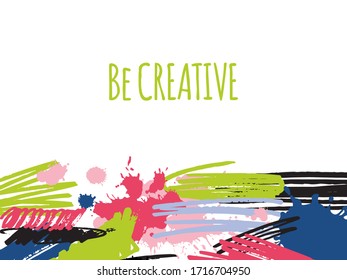 Sea texto creativo, pincel colorido de patrón web abstracto, ilustración vectorial plana. Diseño de diseño artístico pincel y pintura, lugar para el texto, nombre de la empresa, logotipo de negocio.