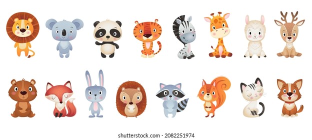 Be cute like animals Cute animals collection on white Background