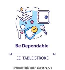 Be dependable concept icon. Friendship relationships advices. Being loyal, reliable and trustworthy friend idea thin line illustration. Vector isolated outline RGB color drawing. Editable stroke
