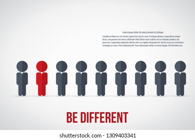 Be different - Being different, standing out from the crowd -The graphic of a red man also represents the concept of individuality , confidence, uniqueness, innovation, creativity. 