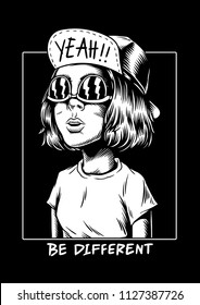 Be different cool girl creative illustration