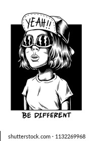 Be different cool girl creative illustration