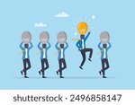 Be different, leadership individuality or unique candidate, courage or determination to success, freedom, stand out from other, freedom or creativity concept, businessman with bright lightbulb head.