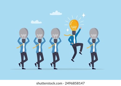 Be different, leadership individuality or unique candidate, courage or determination to success, freedom, stand out from other, freedom or creativity concept, businessman with bright lightbulb head.