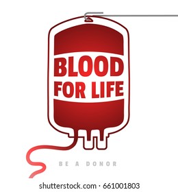 Be a Donor a creative Motivate Information Donor Poster. World Blood Donor Day Banner with a Red Blood Bag and Text:  Blood for life. Medical Design Elements.