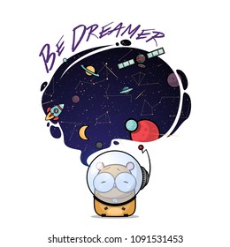 Be dreamer. Card with vector animal character.