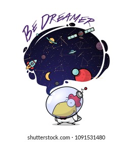 Be dreamer. Card with vector animal character.