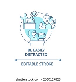 Be easily distracted concept icon. Inattentive symptom abstract idea thin line illustration. Neurodevelopmental condition. Disrupted attention. Vector isolated outline color drawing. Editable stroke