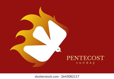Be filled with the Spirit. Pentecost Sunday. Ephesians 5:18. Holy Spirit dove in flame and text, invitation design for Pentecost worship service. Flat banner vector illustration.