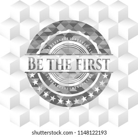 Be the first realistic grey emblem with geometric cube white background
