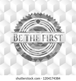 Be the first realistic grey emblem with cube white background