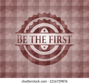 Be the first red emblem or badge with abstract geometric pattern background. Seamless.