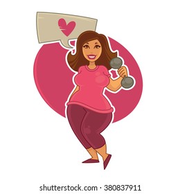 be fit, doing fitness pretty overweight girl, vector cartoon illustration