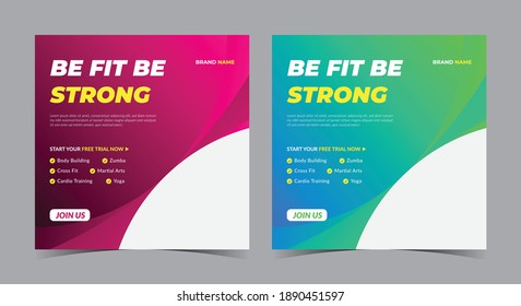 Be fit be strong social media post, gym social media post and flyer