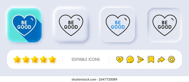 Sé un buen icono de línea. Neumórfico, Sombra plana, Botones 3D. Dulce signo del corazón. Símbolo de amor de San Valentín. La línea puede ser un buen icono. Iconos de redes sociales. Vector