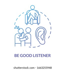 Be Good Listener Concept Icon. Friendship Relationship Advice. People Psychological Help. Best Friend Support Idea Thin Line Illustration. Vector Isolated Outline RGB Color Drawing