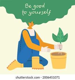 Be good to yourself. Love yourself. Vector lifestyle concept card with text don t forget to love yourself in the flat style