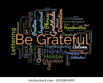 Be Grateful word cloud template. Gratitude concept vector background.