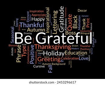 Be Grateful word cloud template. Gratitude concept vector background.