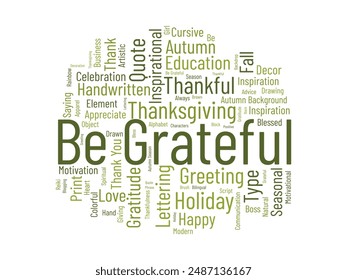 Be Grateful wordcloud template. Blessed or gratitude concept vector background.