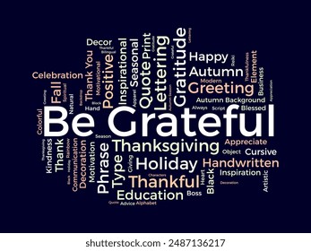 Be Grateful wordcloud template. Blessed or gratitude concept vector background.