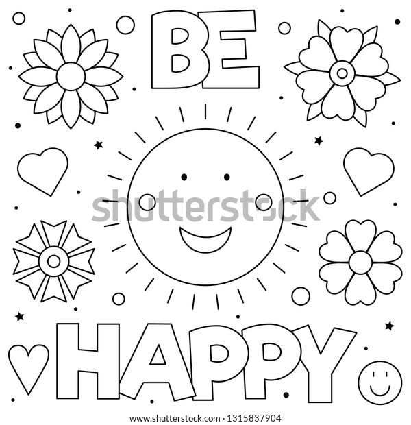 Be Happy Coloring Page Black White Stock Vector (Royalty Free ...