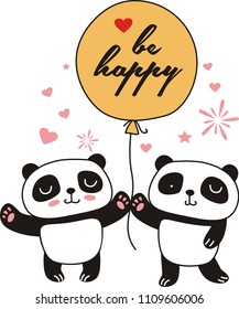 Be happy. Cute panda illustration for t-shirt or other uses,in vector