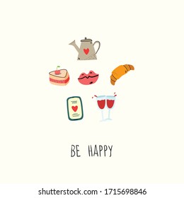 Be Happy. Hand drawn doodle pre made logo in cartoon style and flat design. 