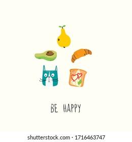 Be Happy. Hand drawn doodle pre made logo in cartoon style and flat design.