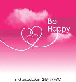 Be Happy Heart Symbol in Clouds. Love, Couple, Honeymoon, Travel, Vacation. Etc.,