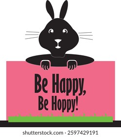 Be happy be hoppy- funny Easter saying with cool bunny. Good for T shirt print, card, poster, label, mug and other gift design. Rabbit Design vector illustration.