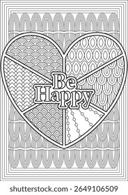Be Happy Positive Quotes Coloring Page For Adult Vector