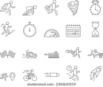 To Be in a Hurry Icons Set. Rush, Hurry, Late. Editable Stroke. Simple Icons Vector Collection