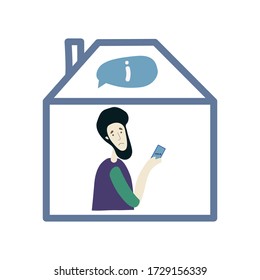 Be informed. Man with a smartphone in his hand. Concept of informing people about self protective measures, symptoms and prevention during the coronavirus epidemic