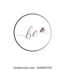 BE initial letter handwriting logo design with butterfly
