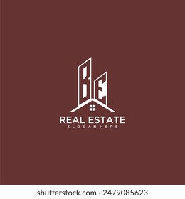 BE initial monogram building and roof logo for real estate