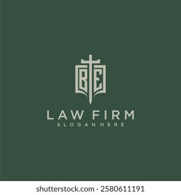 BE initial monogram for law firm with sword and shield logo image