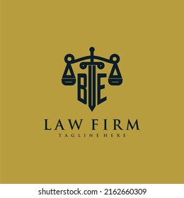 BE initial monogram for lawfirm logo with sword and scale