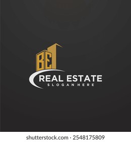 BE initial monogram logo for real estate with building style